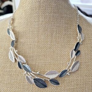 Silver and Blue Grayish Leaf-Inspired Necklace